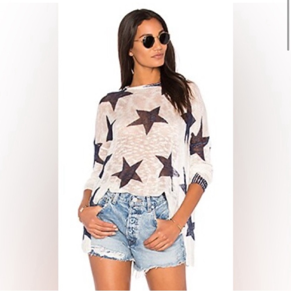 Show Me Your Mumu “Bonfire Sweater Star” Navy Blue Stars Knit Top Size Medium
